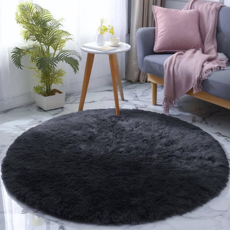 PAGISOFE Black Round Rugs 5Ft, Circle Rugs for Kids Bedroom, Shaggy Living Room Rugs, Indoor Teepee Furry Mat, Comfy Reading Rug, Fluffy Round Carpets for Womens Girls Boys Room Decor Aesthetic - Image 4